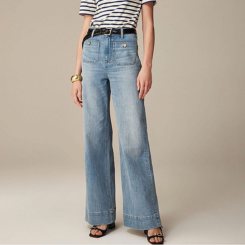 Loose Plus Size Leisure Washed-out Button jeans