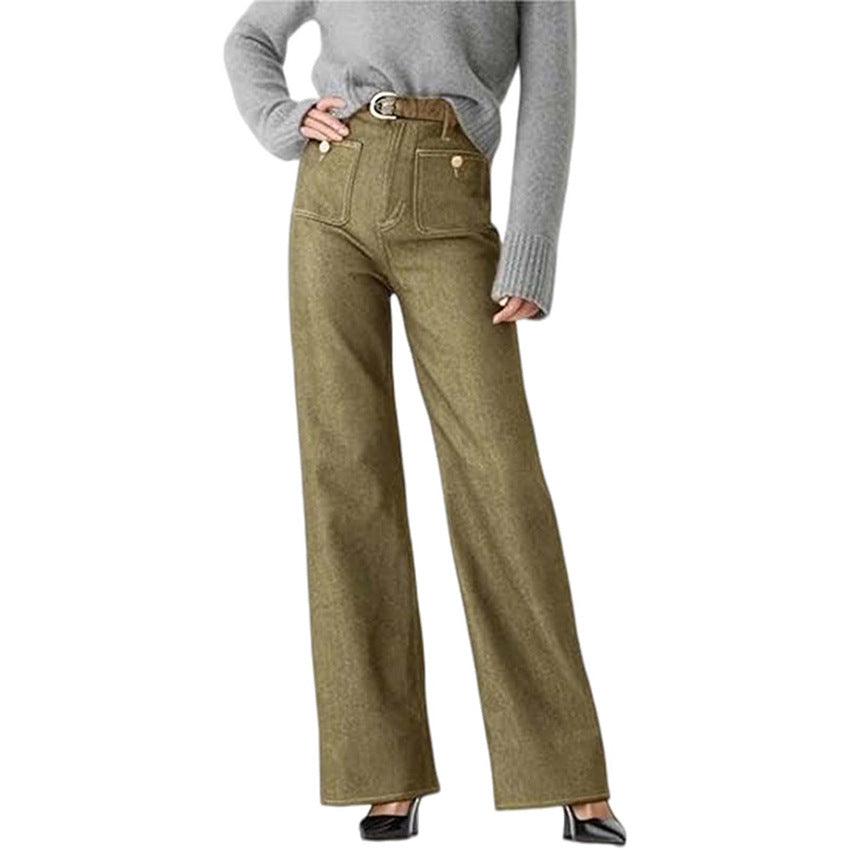 Loose Plus Size Leisure Washed-out Button jeans