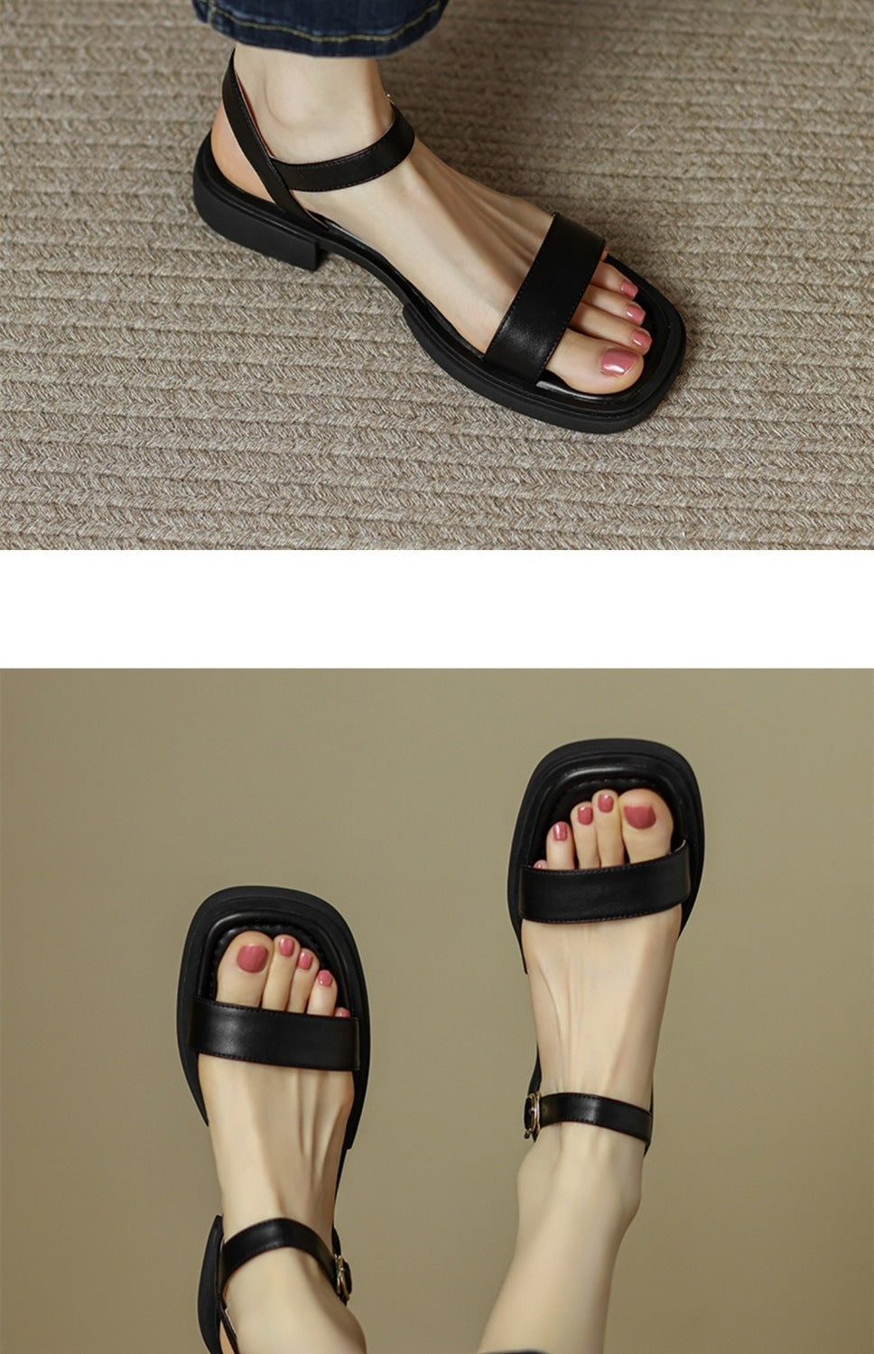 Sole Leather French Retro Platform Sandals