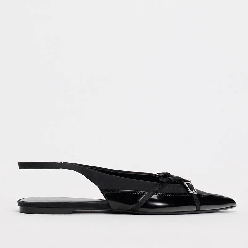 Closed Toe Sandals Women's Black Cross Strap Patent Leather Flat Casual Mules