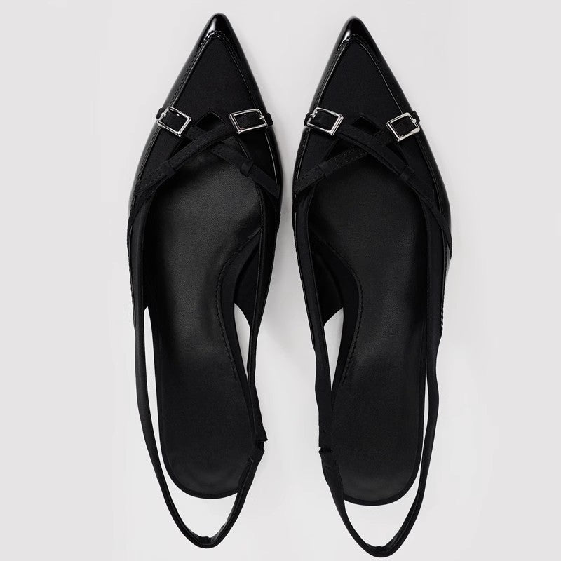 Closed Toe Sandals Women's Black Cross Strap Patent Leather Flat Casual Mules