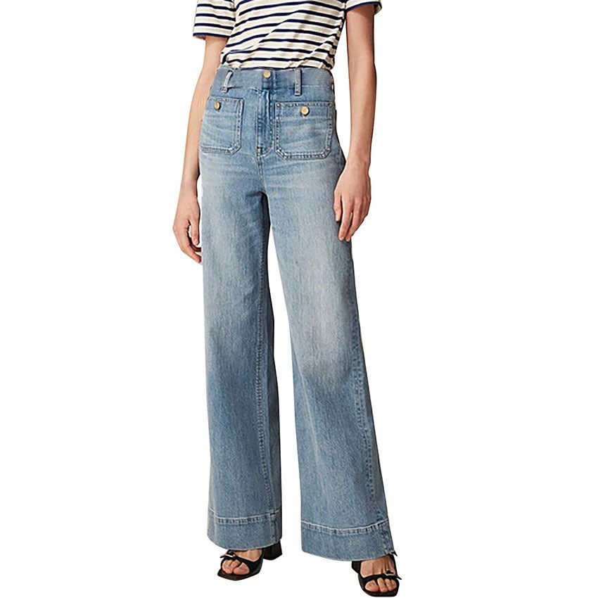 Loose Plus Size Leisure Washed-out Button jeans