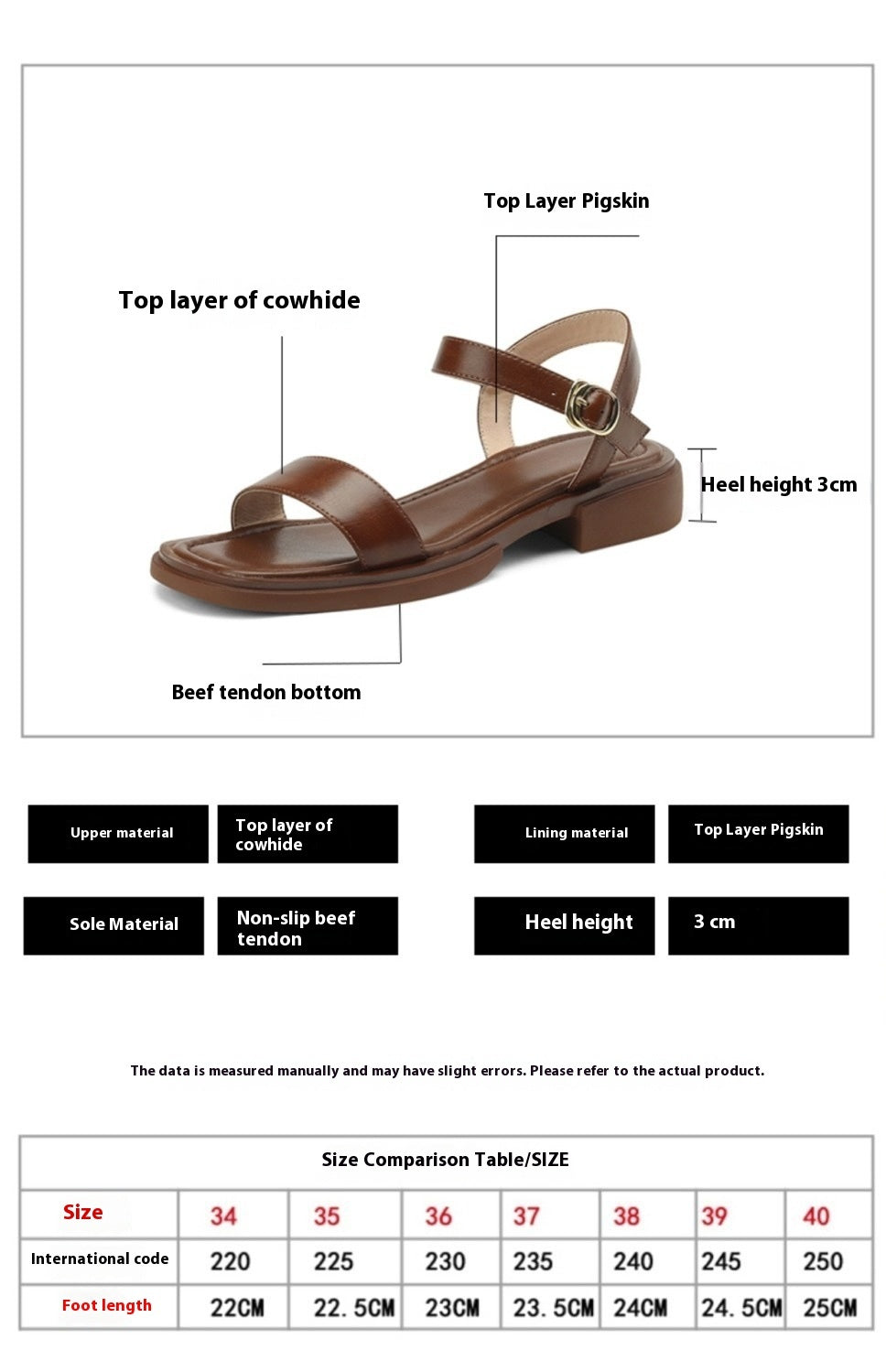 Sole Leather French Retro Platform Sandals