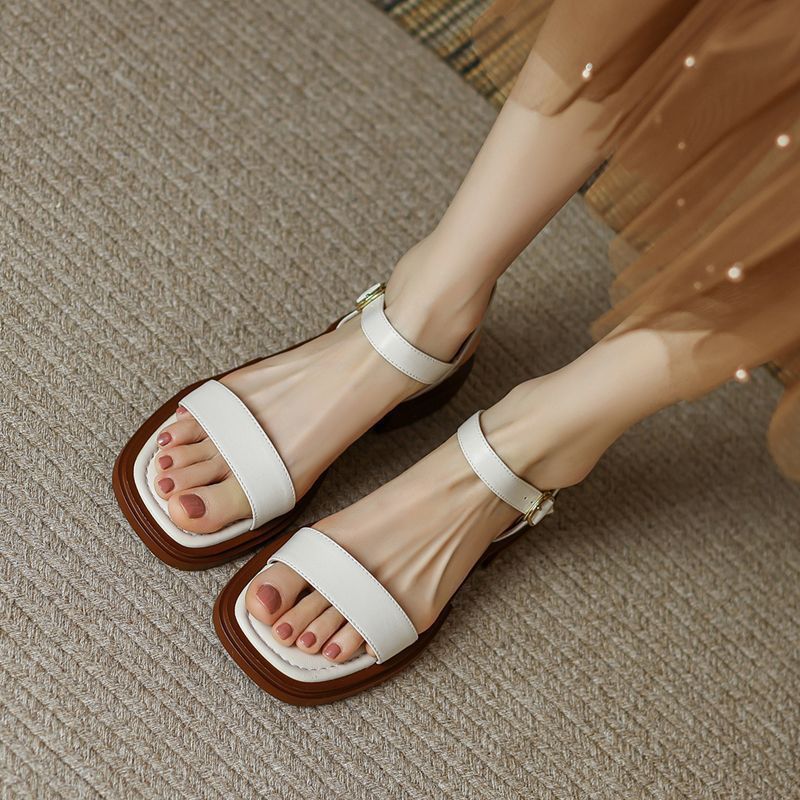 Sole Leather French Retro Platform Sandals