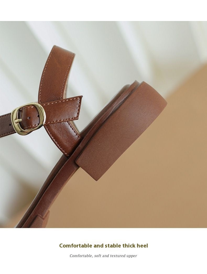Sole Leather French Retro Platform Sandals