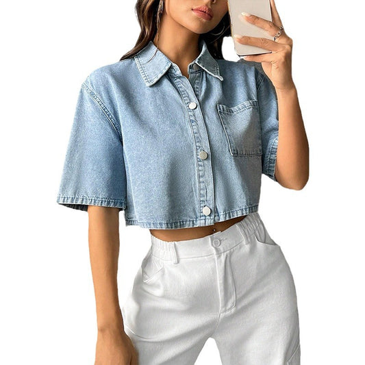 Denim Small Waistcoat Short Sleeve Shirt