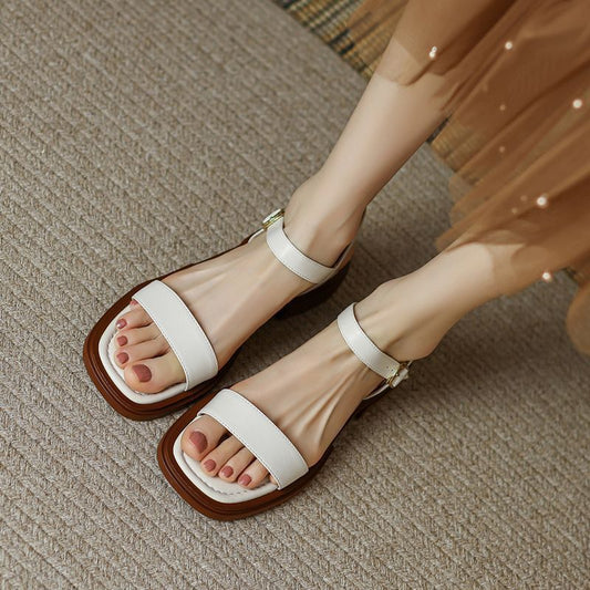 Sole Leather French Retro Platform Sandals