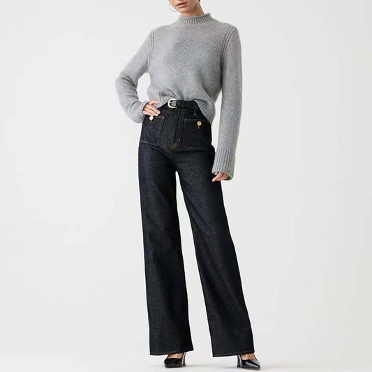 Loose Plus Size Leisure Washed-out Button jeans